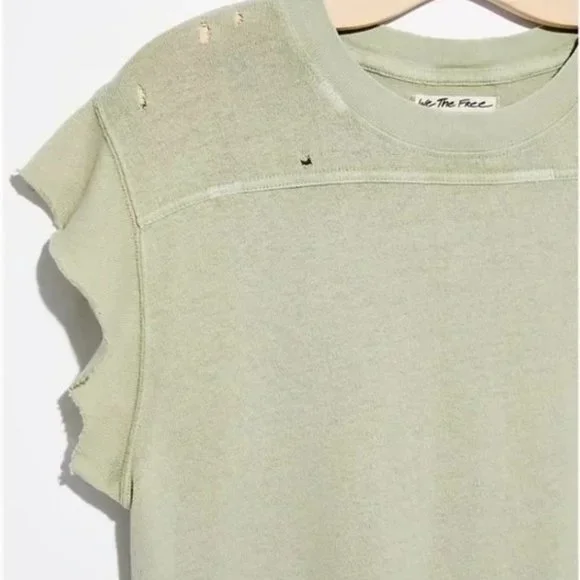 FREE PEOPLE Warrior Distresssed T-Shirt in Sage - NWT - Small - Picture 2 of 4